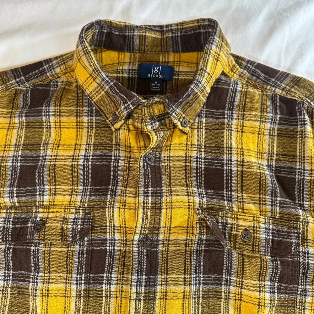 George Long Sleeve Plaid Flannel Men's XL Button Down 100% Cotton Cabincore Eco - Picture 2 of 7
